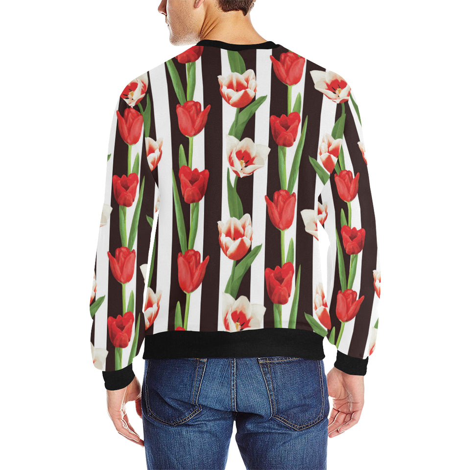 red and white tulips pattern Men's Crew Neck Sweatshirt