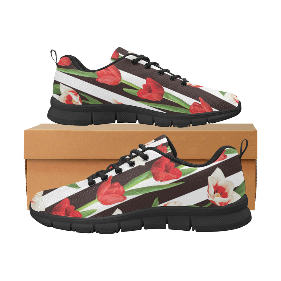 red and white tulips pattern Women's Sneaker Shoes