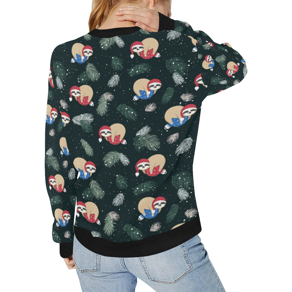 Cute sloths sleeping christmas ball santa hat patt Women's Crew Neck Sweatshirt
