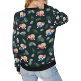 Cute sloths sleeping christmas ball santa hat patt Women's Crew Neck Sweatshirt