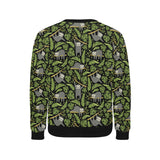 Cute sloths tropical palm leaves black background Men's Crew Neck Sweatshirt