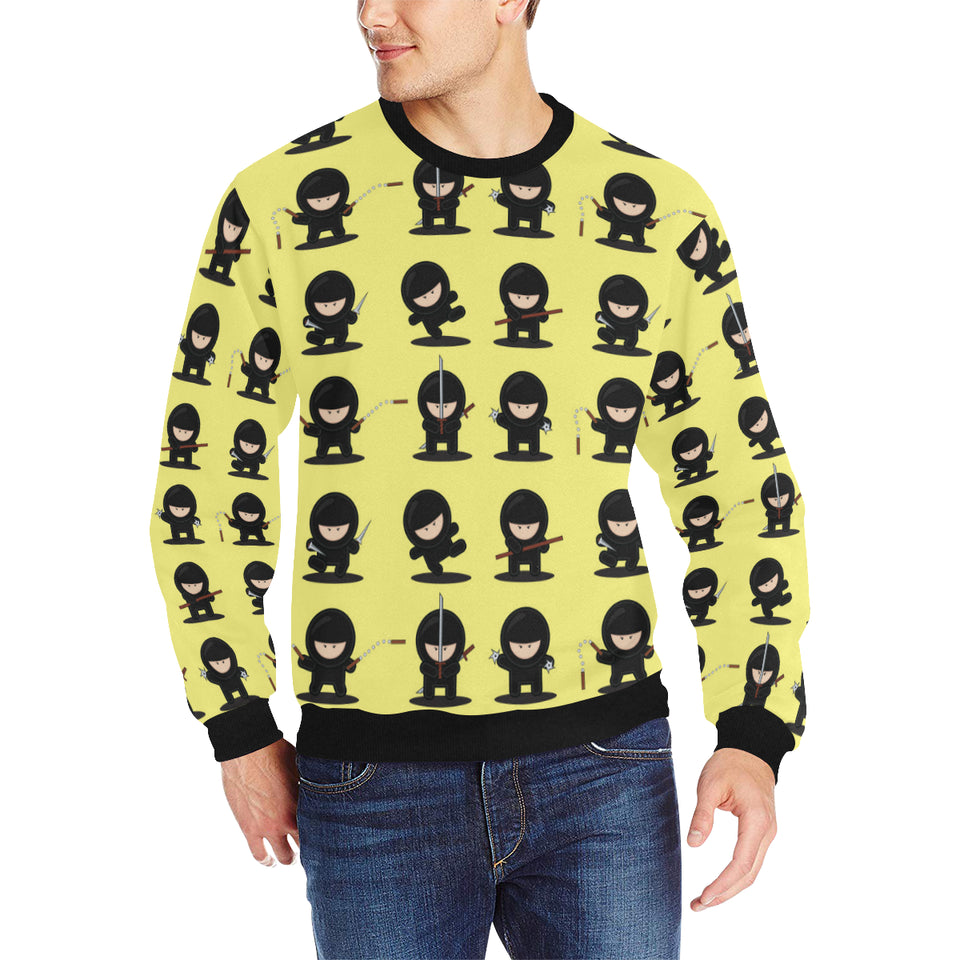 Cute ninja yellow background Men's Crew Neck Sweatshirt