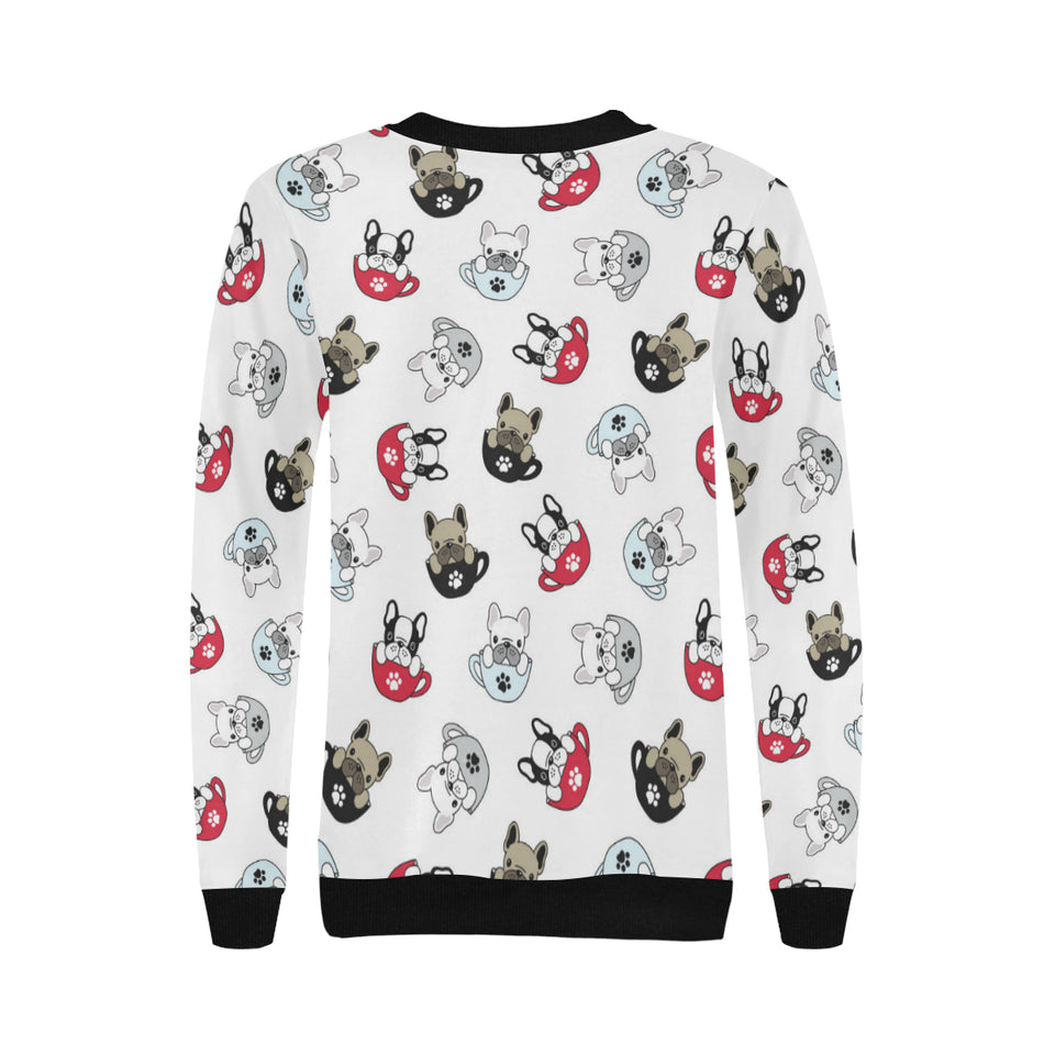 French bulldog cup paw pattern Women's Crew Neck Sweatshirt