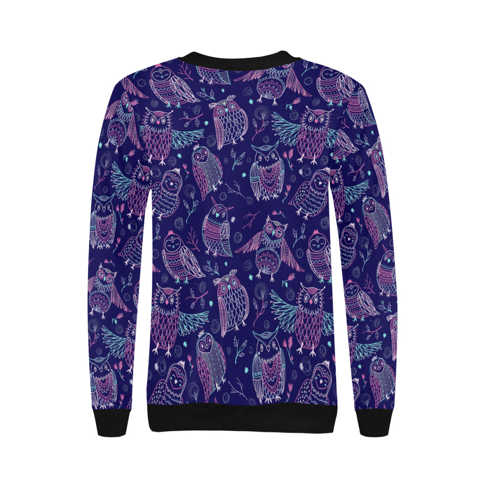 Cute owls pattern boho style ornament Women's Crew Neck Sweatshirt