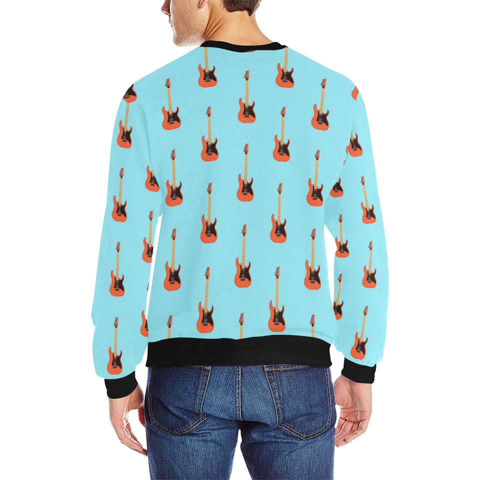 electric guitar pattern light blue background Men's Crew Neck Sweatshirt