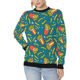 French fries red paper box pattern Women's Crew Neck Sweatshirt