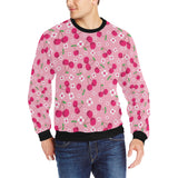 cherry flower pattern pink background Men's Crew Neck Sweatshirt