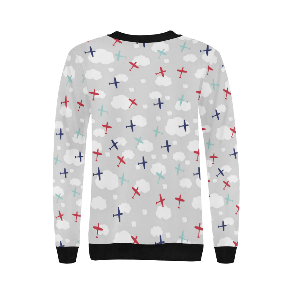 Airplane cloud grey background Women's Crew Neck Sweatshirt