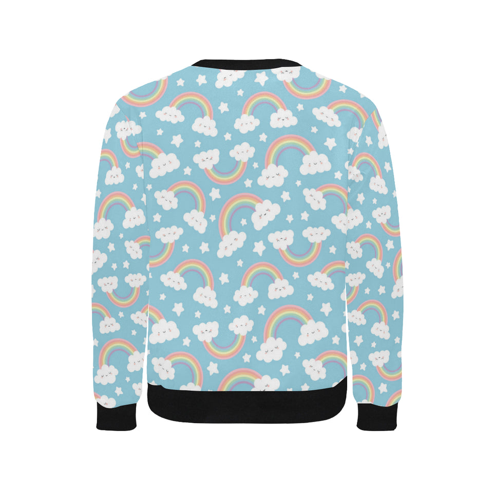 Cute rainbow clound star pattern blue background Men's Crew Neck Sweatshirt