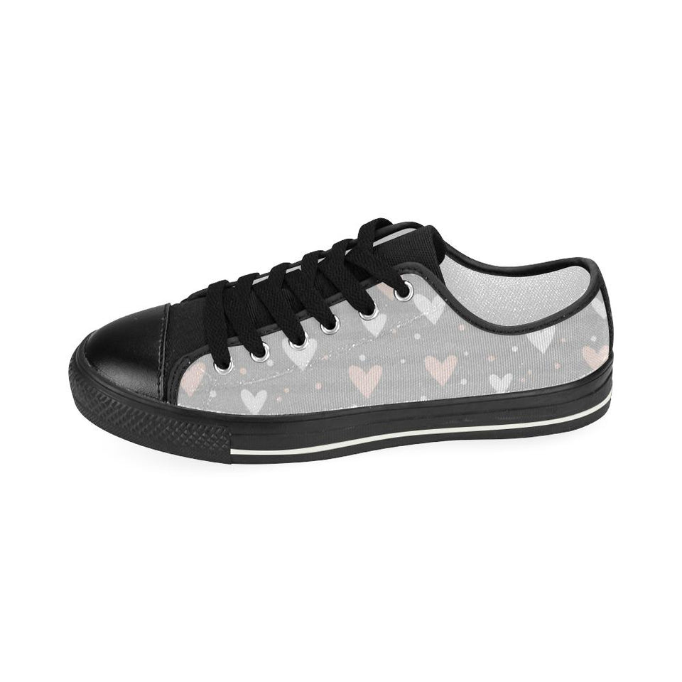 Heart pattern gray background Kids' Boys' Girls' Low Top Canvas Shoes Black