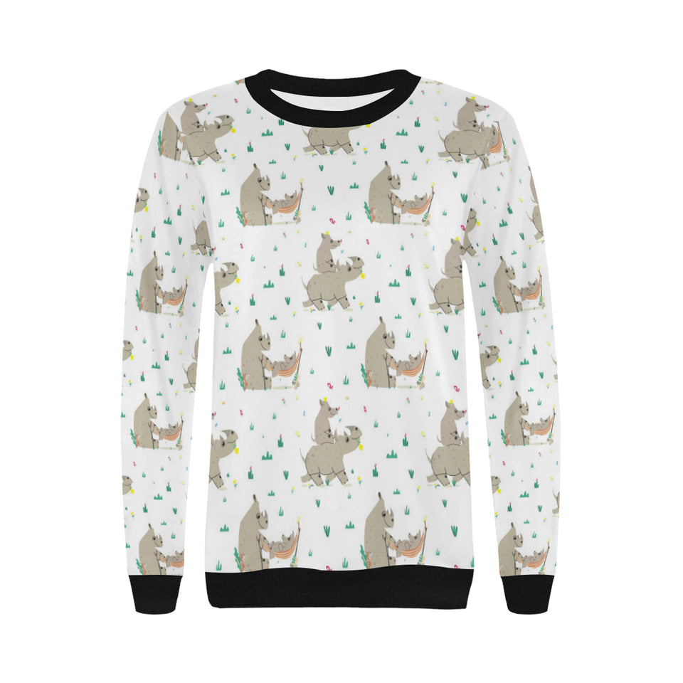 Cute Rhino pattern background Women's Crew Neck Sweatshirt
