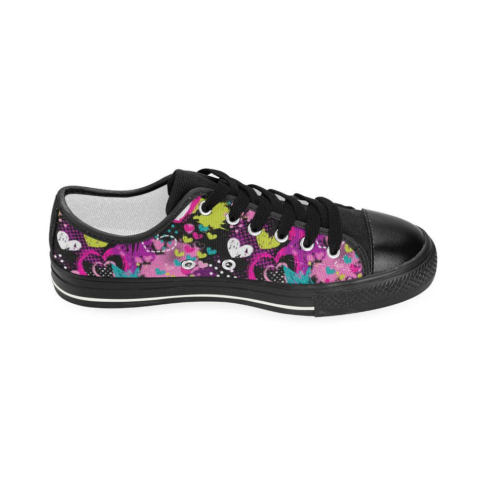 heart dot wave star creative design pattern Kids' Boys' Girls' Low Top Canvas Shoes Black