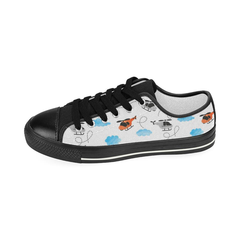 Watercolor helicopter cloud pattern Kids' Boys' Girls' Low Top Canvas Shoes Black