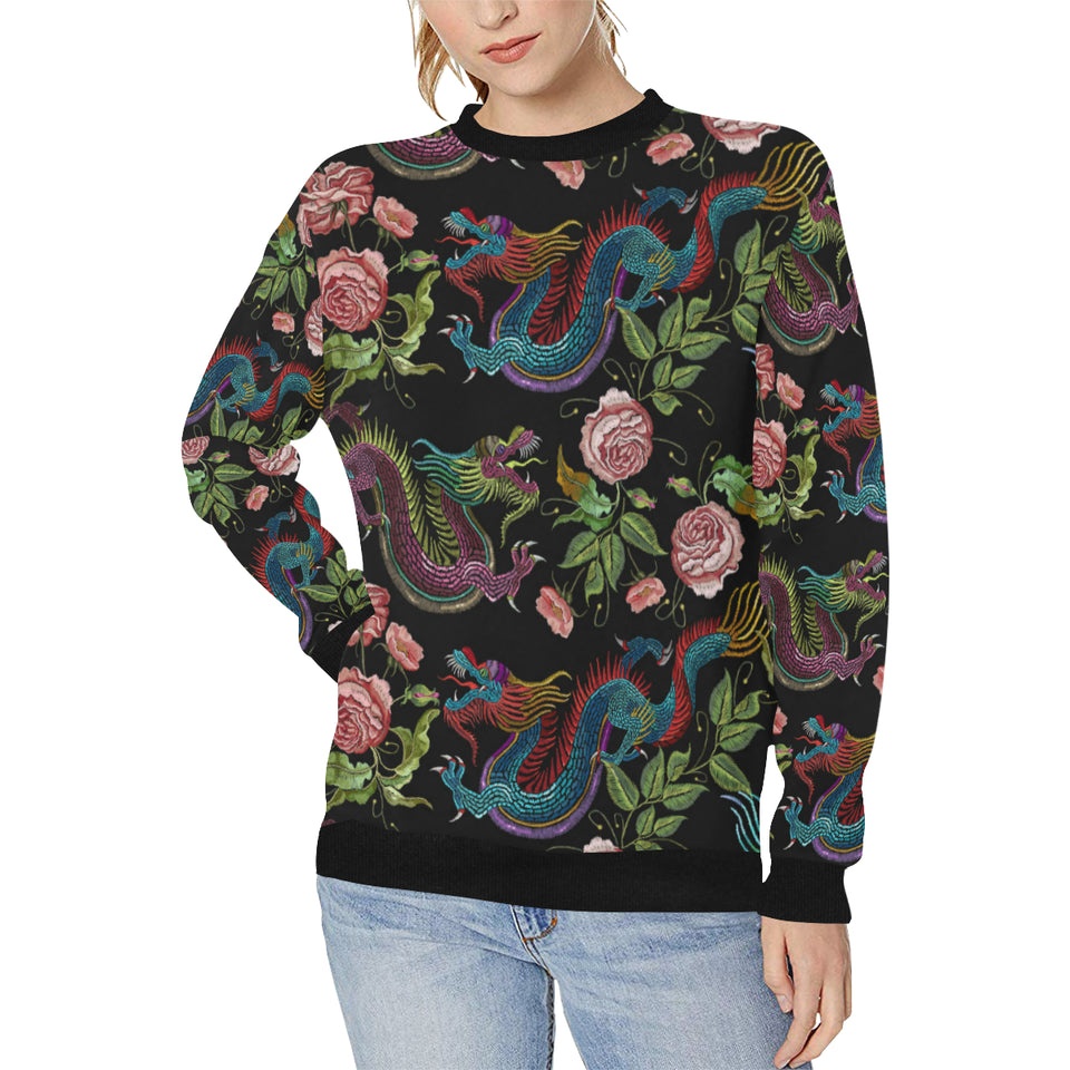 Dragons flower pattern Women's Crew Neck Sweatshirt