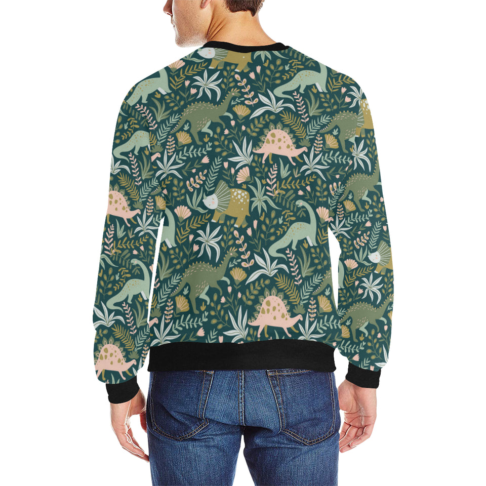 dinosaurs tropical leaves flower pattern Men's Crew Neck Sweatshirt