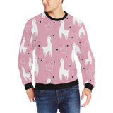 Llama Alpaca pink background Men's Crew Neck Sweatshirt