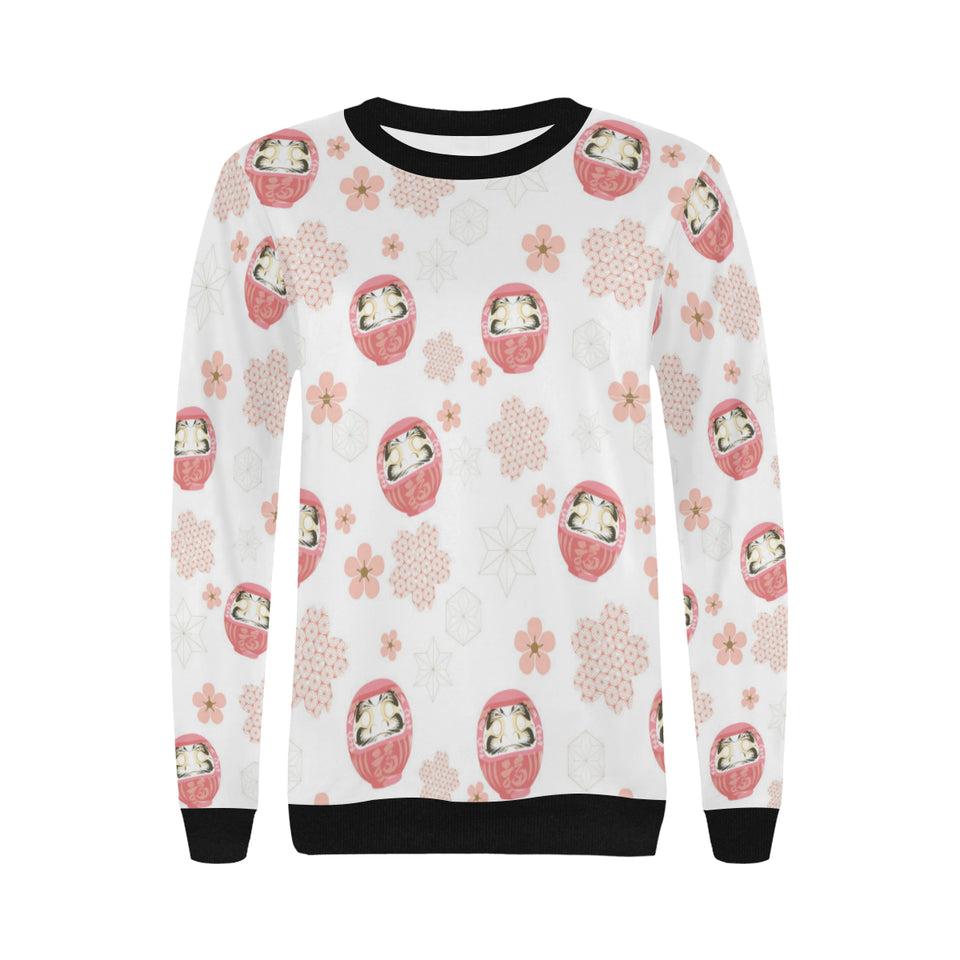 Daruma japanese wooden doll cherry blossom flower Women's Crew Neck Sweatshirt