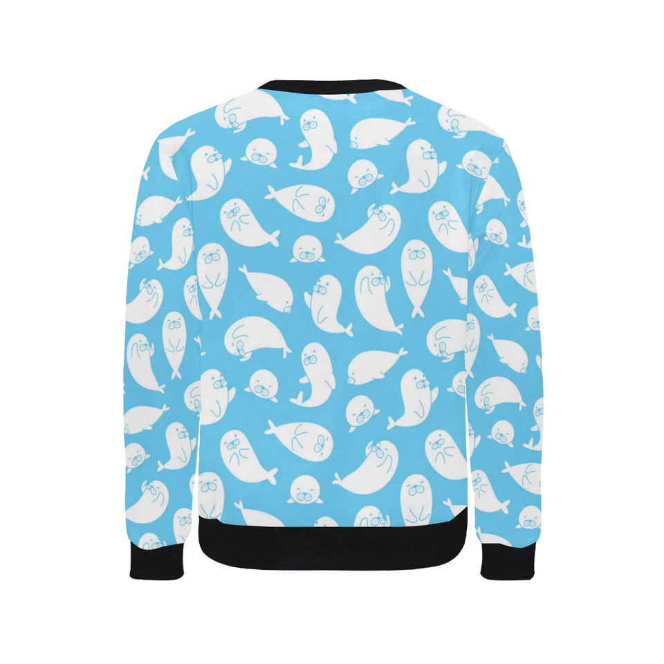 Cute white sea lion seals pattern Men's Crew Neck Sweatshirt