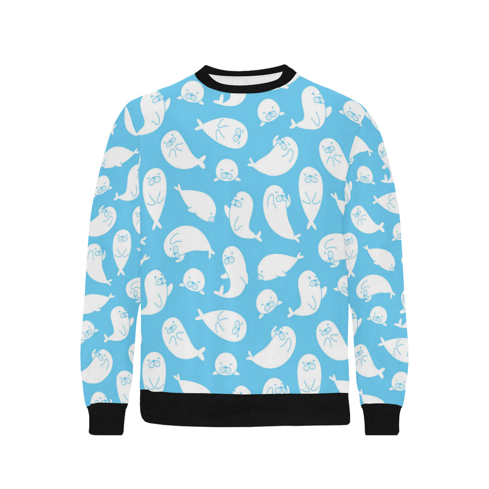 Cute white sea lion seals pattern Men's Crew Neck Sweatshirt
