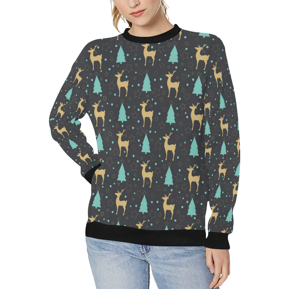 Deers star tree pattern Women's Crew Neck Sweatshirt