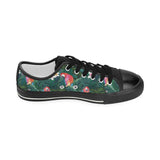 Parrot Palm tree leaves flower hibiscus pattern Kids' Boys' Girls' Low Top Canvas Shoes Black