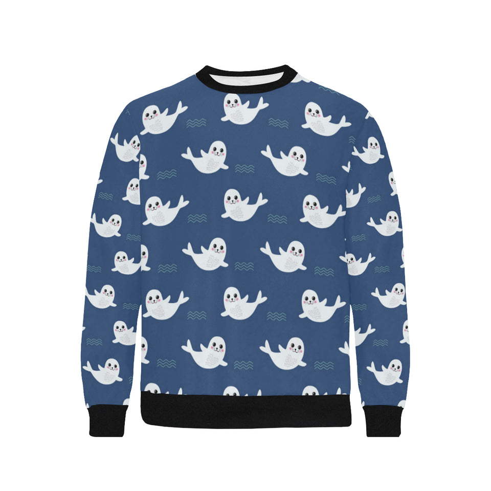 Cute white baby sea lion seal pattern Men's Crew Neck Sweatshirt