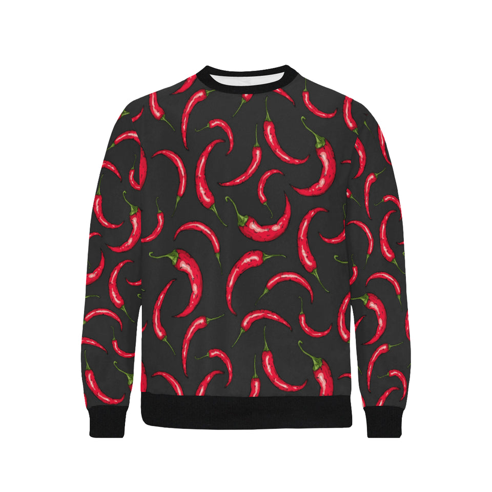 Chili peppers pattern black background Men's Crew Neck Sweatshirt