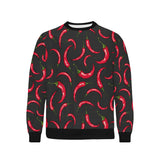 Chili peppers pattern black background Men's Crew Neck Sweatshirt