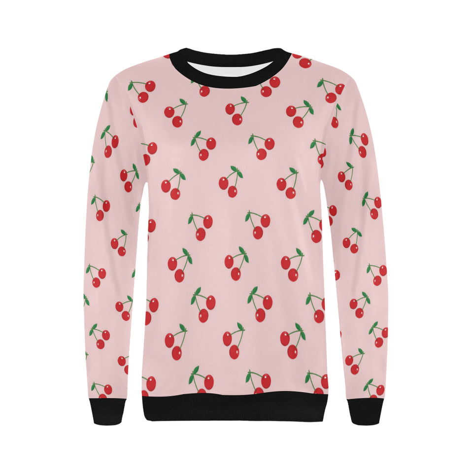 cherry pattern pink background Women's Crew Neck Sweatshirt