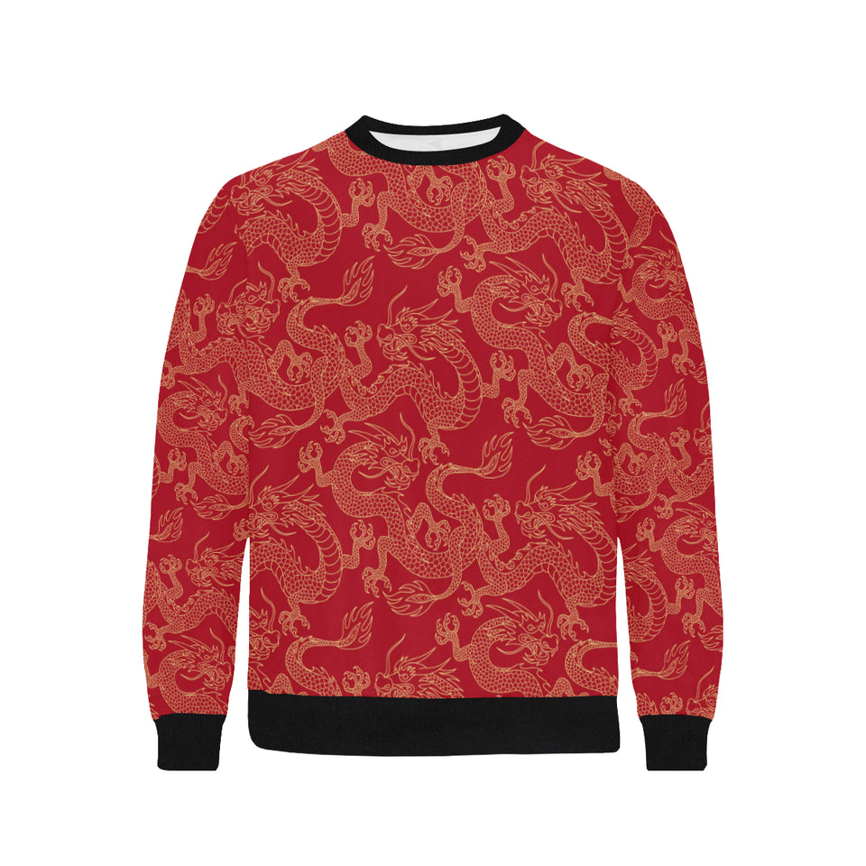 Gold dragons red background Men's Crew Neck Sweatshirt
