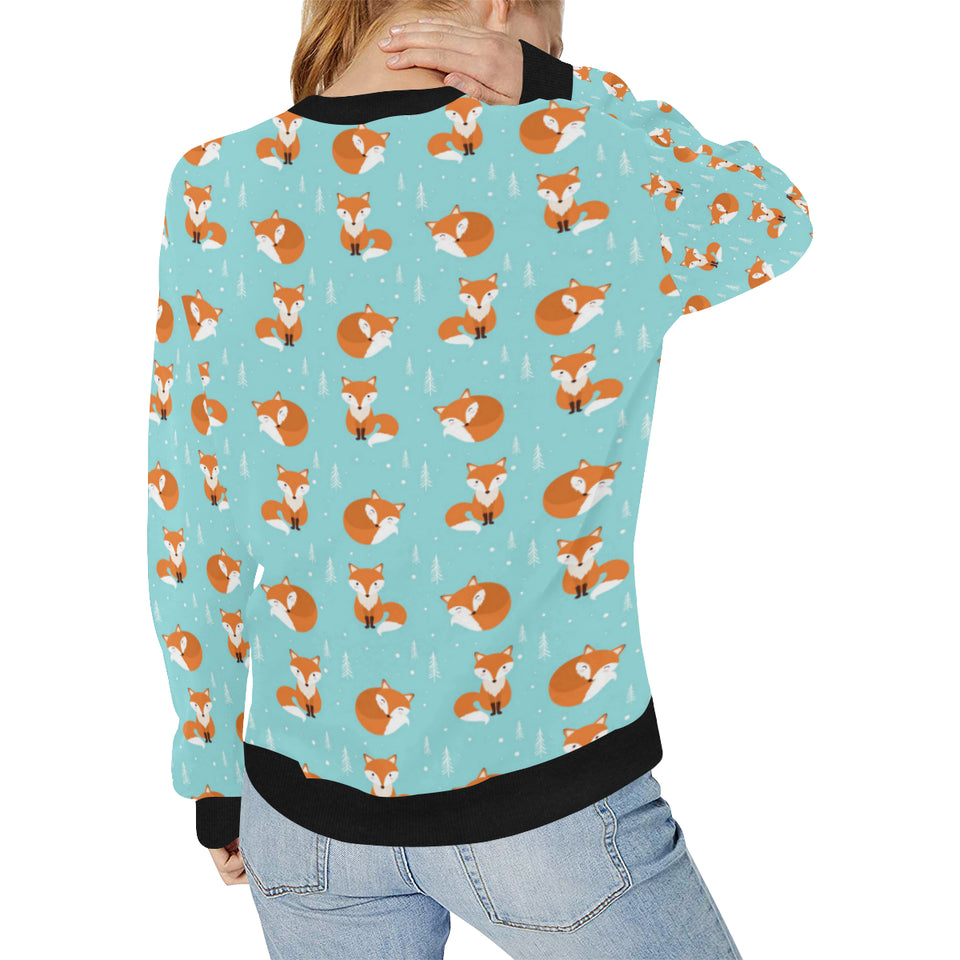 Fox pattern blue b ackground Women's Crew Neck Sweatshirt