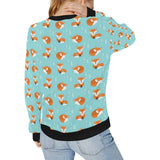 Fox pattern blue b ackground Women's Crew Neck Sweatshirt