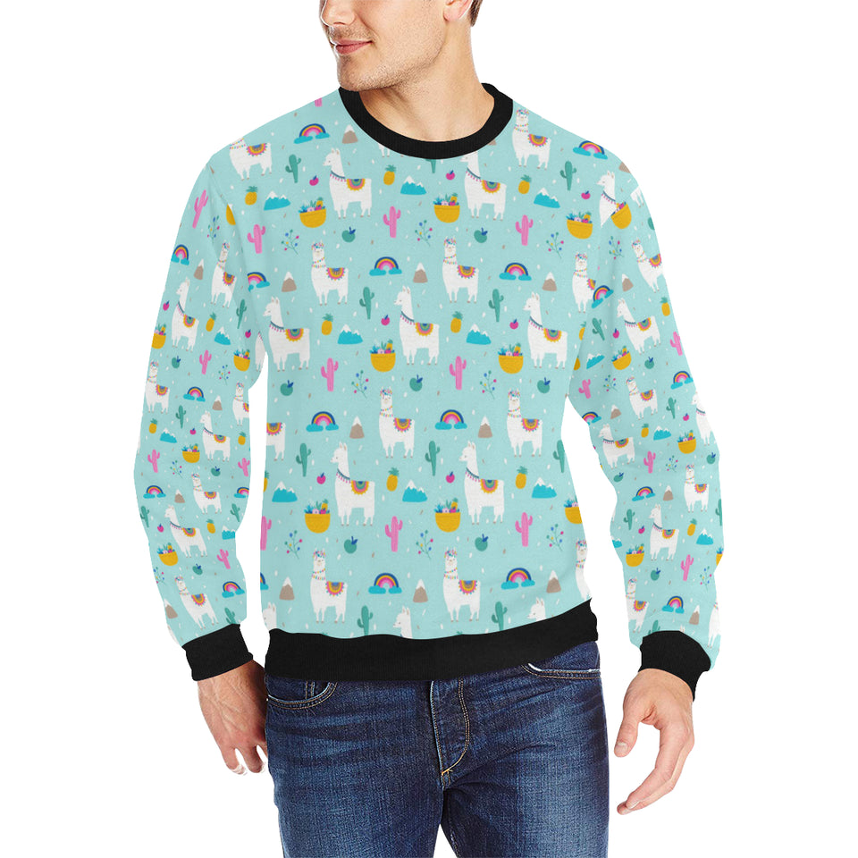 Llama alpaca cactus leaves pattern Men's Crew Neck Sweatshirt