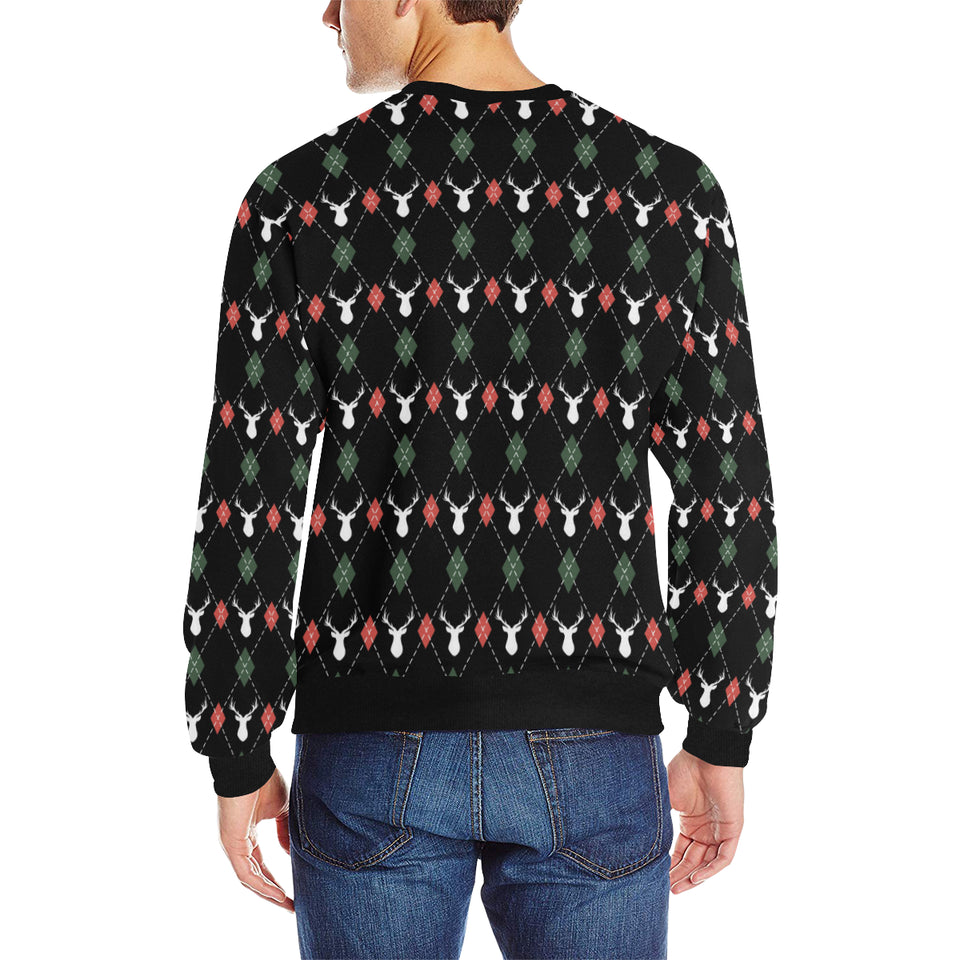 Deer Christmas new year pattern argyle Men's Crew Neck Sweatshirt