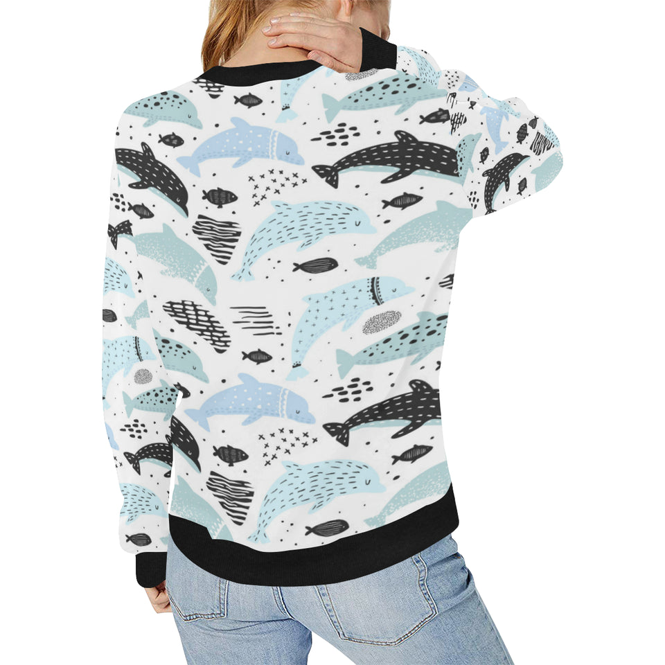 Cute dolphins Childish Style pattern Women's Crew Neck Sweatshirt