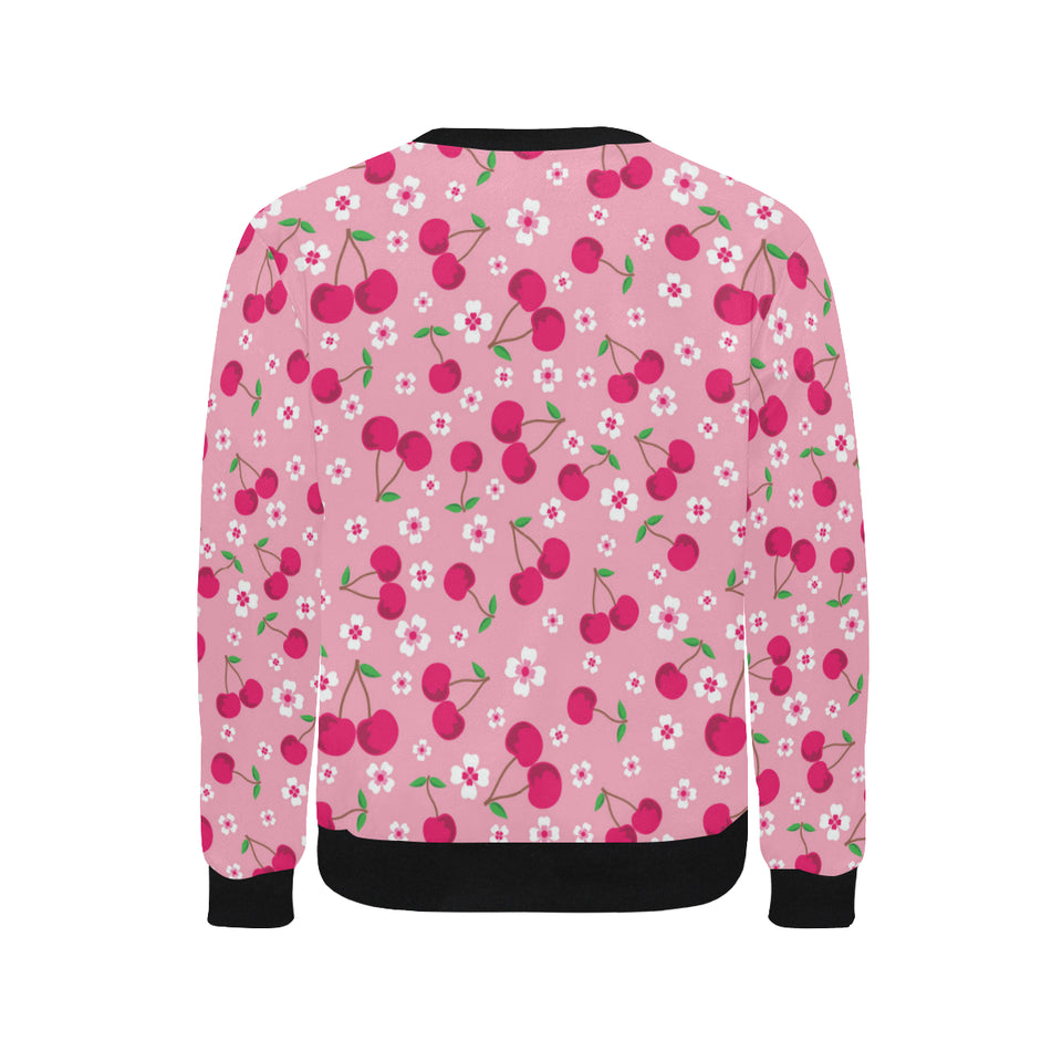 cherry flower pattern pink background Men's Crew Neck Sweatshirt