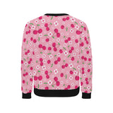 cherry flower pattern pink background Men's Crew Neck Sweatshirt