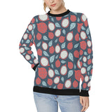 dragon fruits dark blue background Women's Crew Neck Sweatshirt