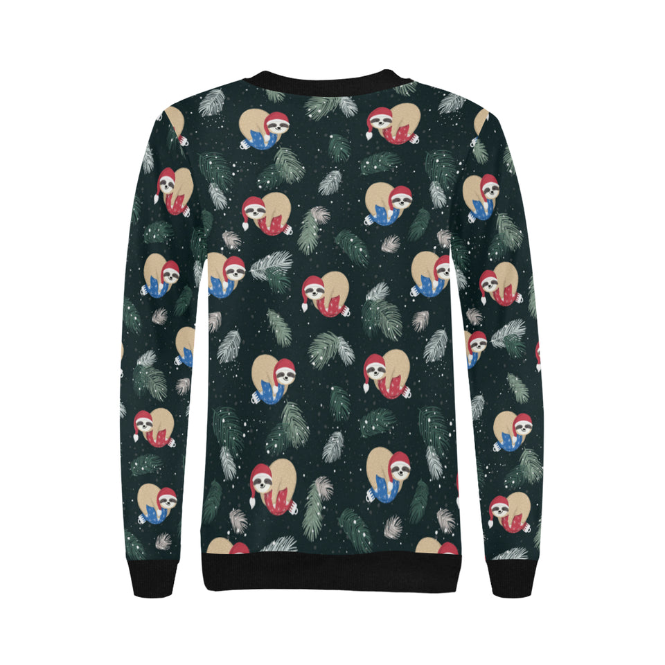 Cute sloths sleeping christmas ball santa hat patt Women's Crew Neck Sweatshirt