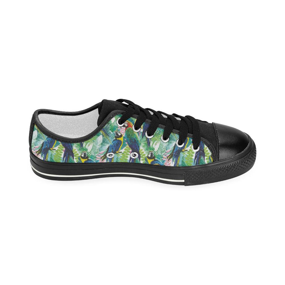 Colorful parrot exotic flower leaves Kids' Boys' Girls' Low Top Canvas Shoes Black