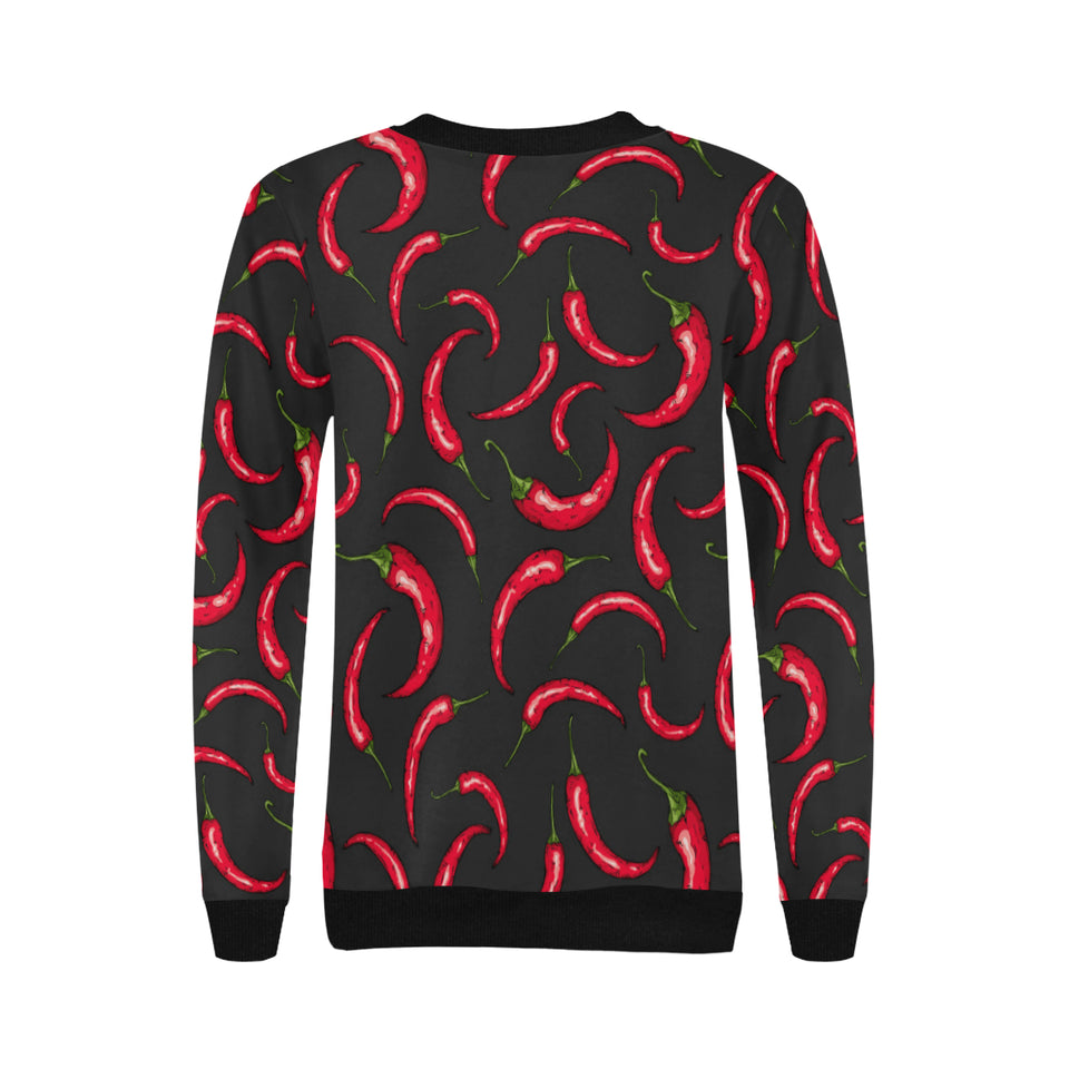 Chili peppers pattern black background Women's Crew Neck Sweatshirt