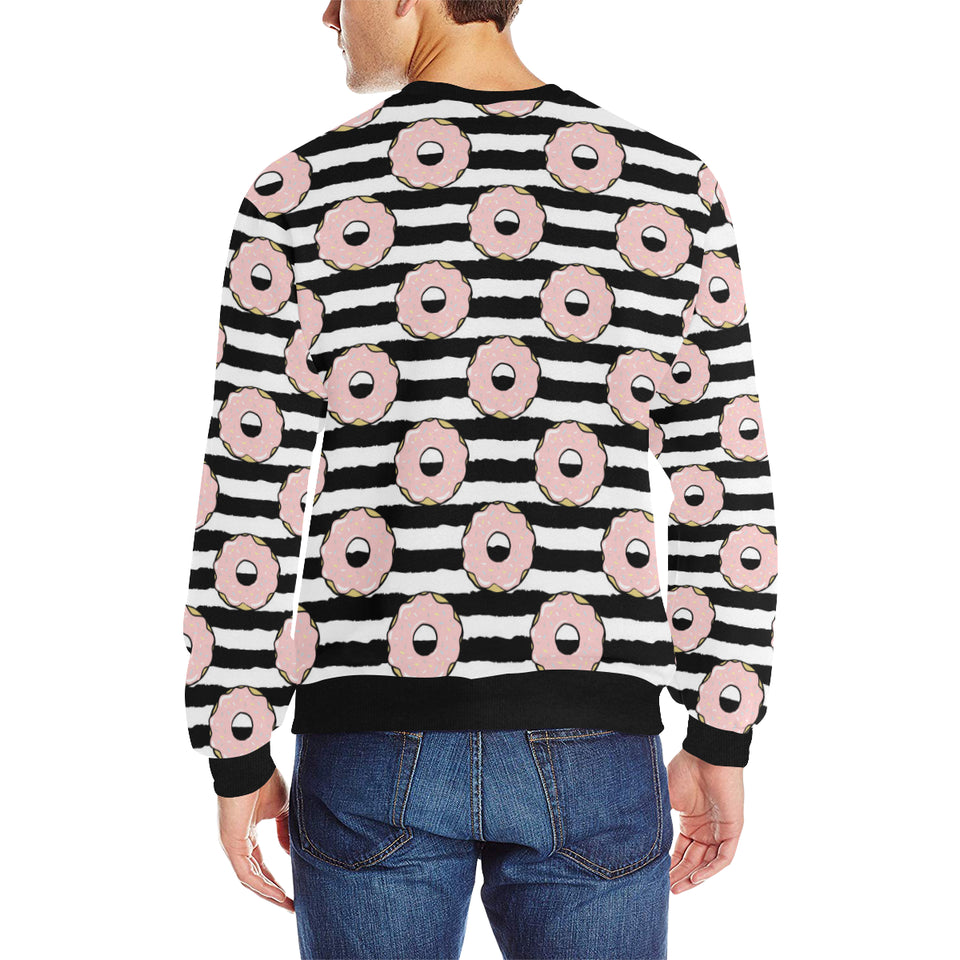 Donuts pink icing striped pattern Men's Crew Neck Sweatshirt