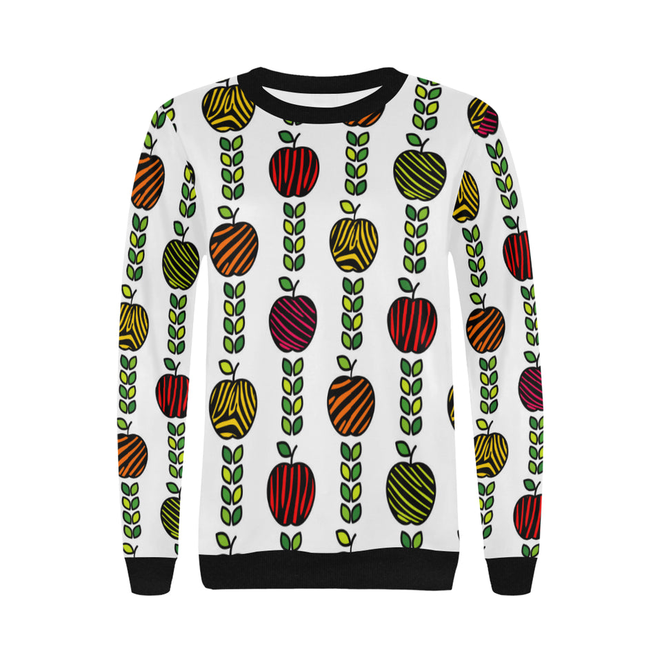 colorful apples leave zebra stripe Women's Crew Neck Sweatshirt