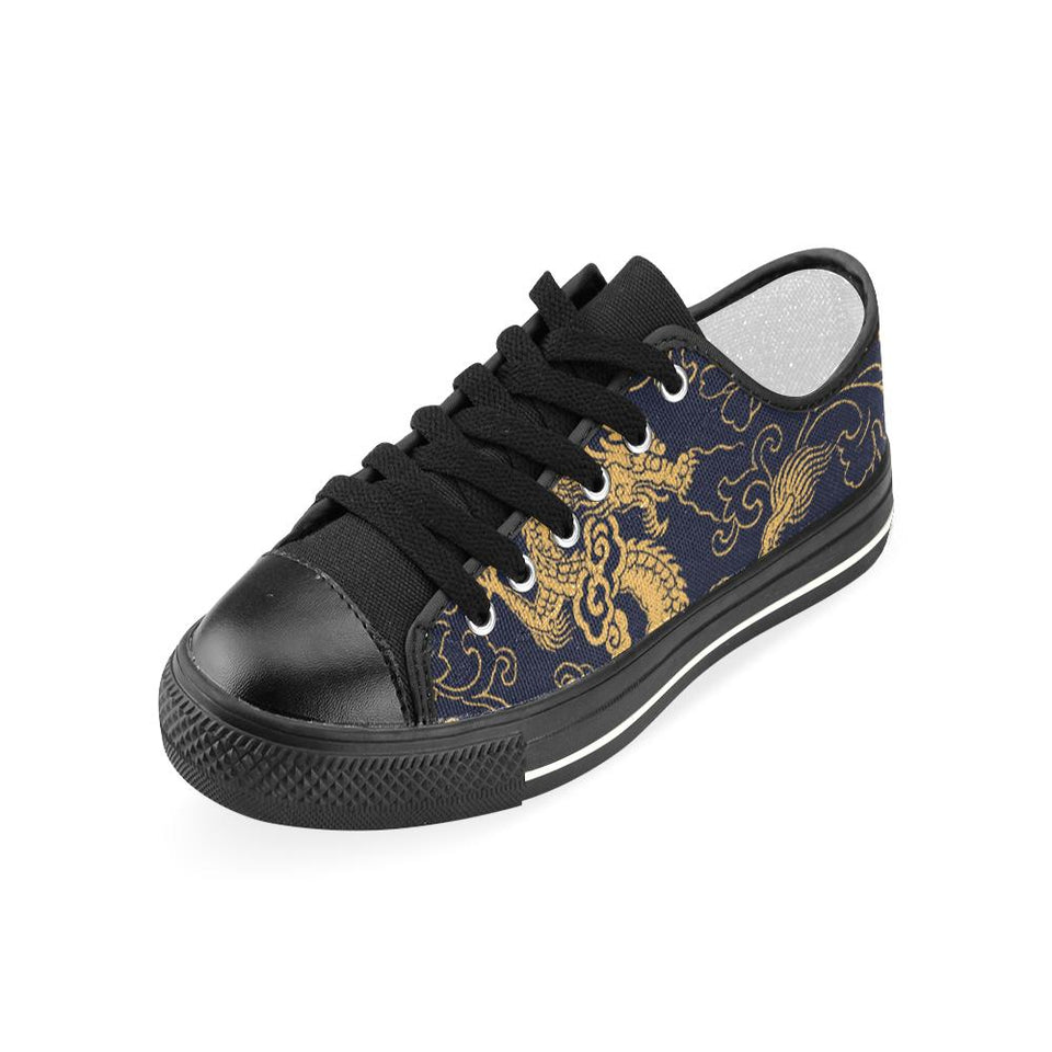 Gold dragon pattern Kids' Boys' Girls' Low Top Canvas Shoes Black