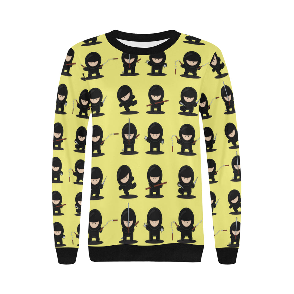 Cute ninja yellow background Women's Crew Neck Sweatshirt