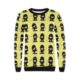 Cute ninja yellow background Women's Crew Neck Sweatshirt