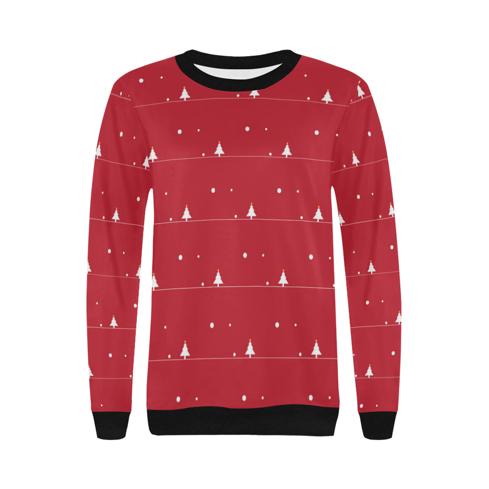 Christmas tree star snow red background Women's Crew Neck Sweatshirt