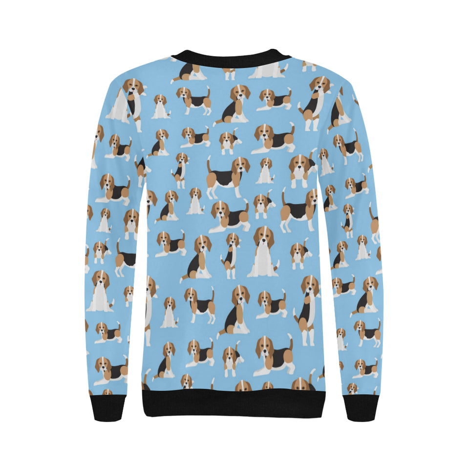 Beagle dog blue background pattern Women's Crew Neck Sweatshirt