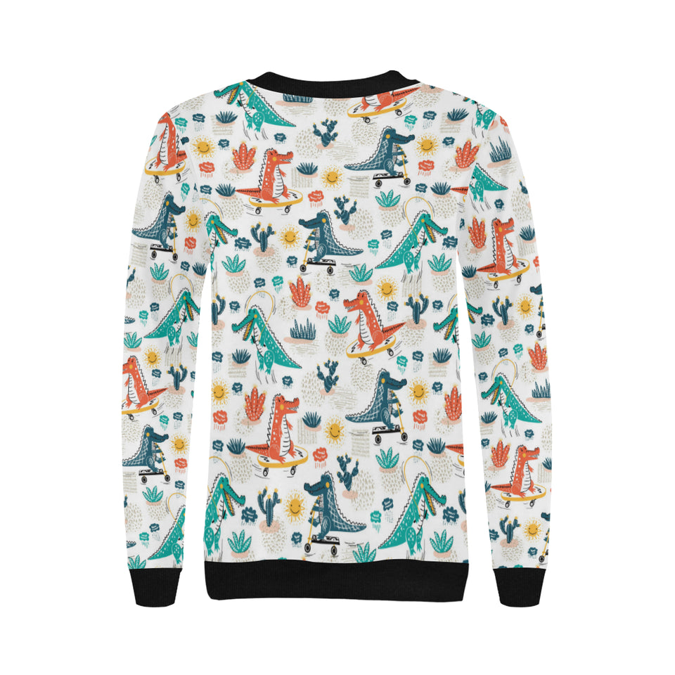 Cute Crocodile Pattern Women's Crew Neck Sweatshirt