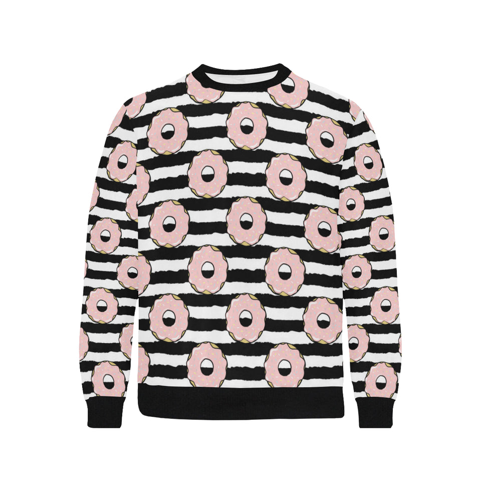 Donuts pink icing striped pattern Men's Crew Neck Sweatshirt